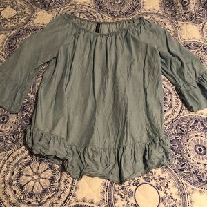 chambray top with ruffles